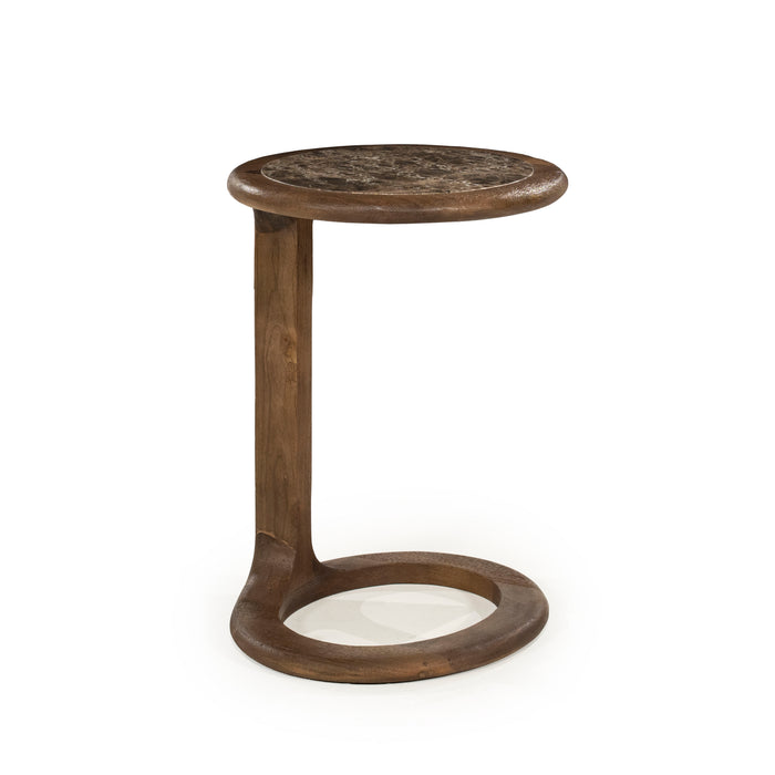 Eleonora Ronde Bijzettafel Vito Marmer en Mangohout, 43 x 37cm - Bruin