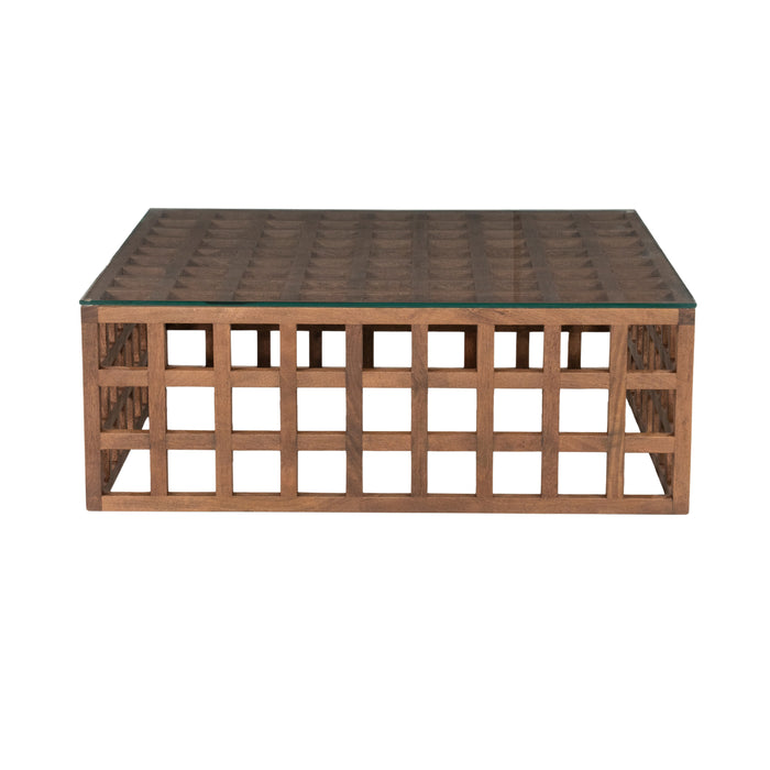 Eleonora Vierkante Salontafel Heras Mangohout en glas, 90 x 90cm - Bruin