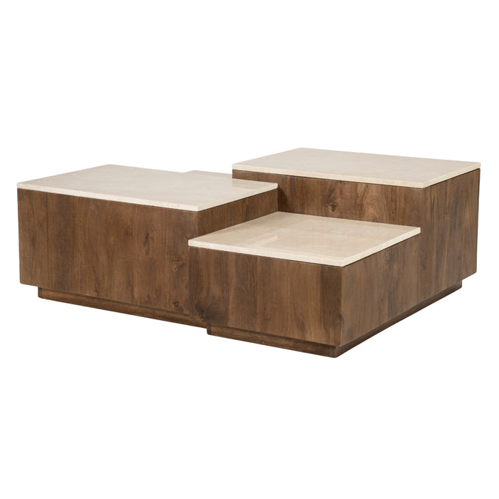 Eleonora Salontafel Quido Marmer en mangohout, 105 x 89cm - Bruin - Vierkant