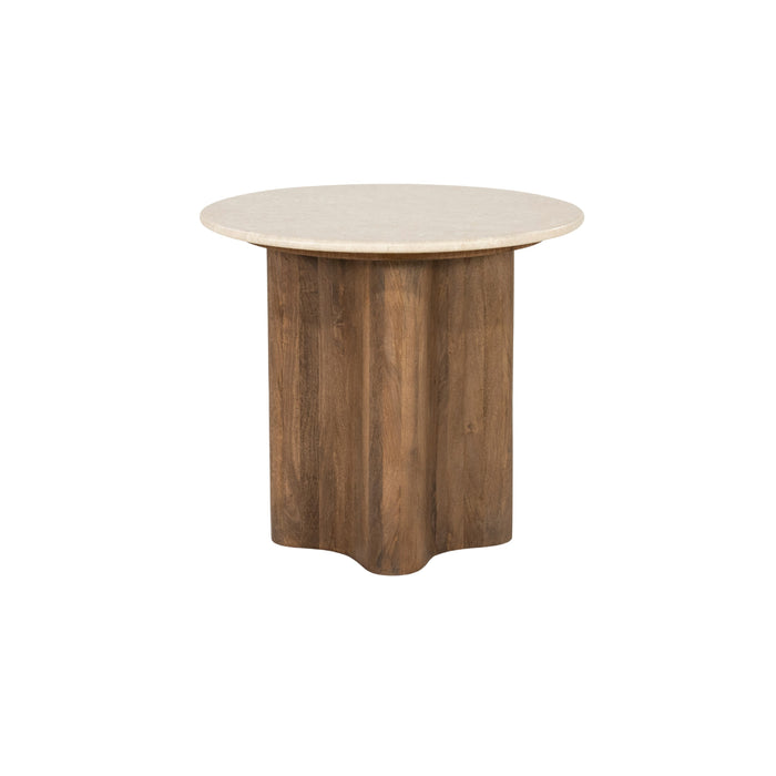 Eleonora Ronde Bijzettafel Bodhi Marmer en mangohout, 50cm - Bruin