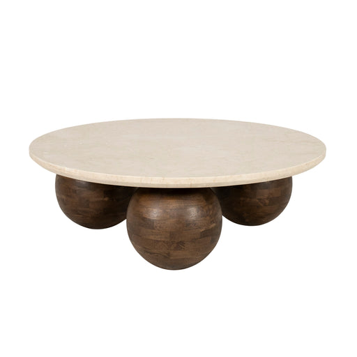 Eleonora Ronde Salontafel Babs Marmer en mangohout, 89cm - Bruin - ThatLyfeStyle