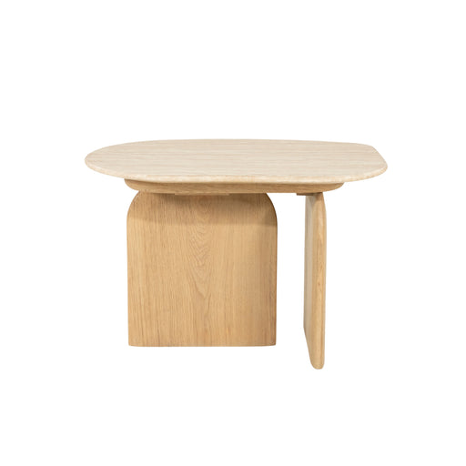 Eleonora Organische Bijzettafel Lova Travertin en eikenhout, 60 x 38cm - Naturel