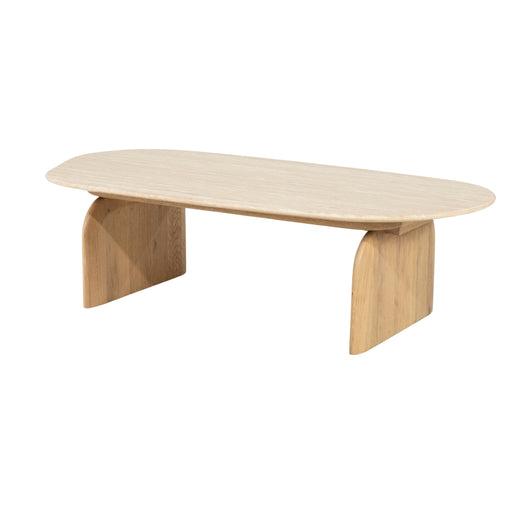 Eleonora Organische Salontafel Lova Travertin en eikenhout, 115 x 58cm - Naturel - ThatLyfeStyle
