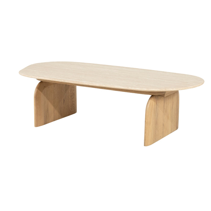 Eleonora Organische Salontafel Lova Travertin en eikenhout, 115 x 58cm - Naturel