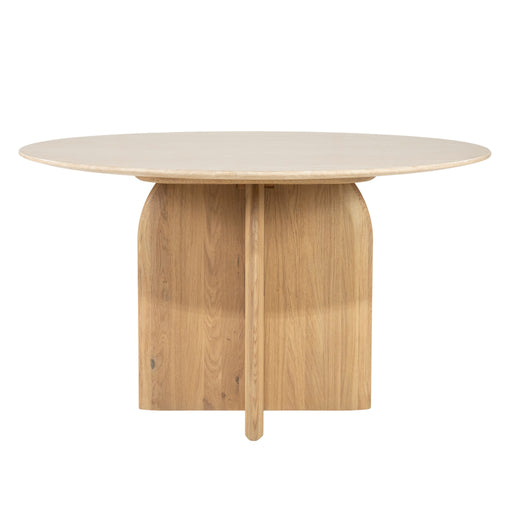Eleonora Ronde Eettafel Lova Travertin en eikenhout, 130cm - Naturel - ThatLyfeStyle