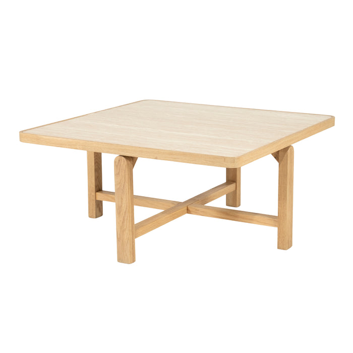 Eleonora Vierkante Salontafel Vidar Travertin en eikenhout, 80 x 80cm - Naturel