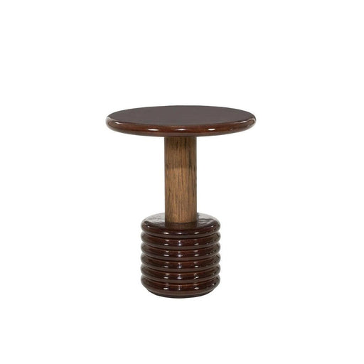 Eleonora Ronde Bijzettafel Kyan High gloss beton en eiken, 46cm - Bruin