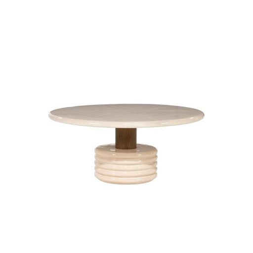 Eleonora Ronde Salontafel Kyan High gloss beton en eiken, 90cm - Beige