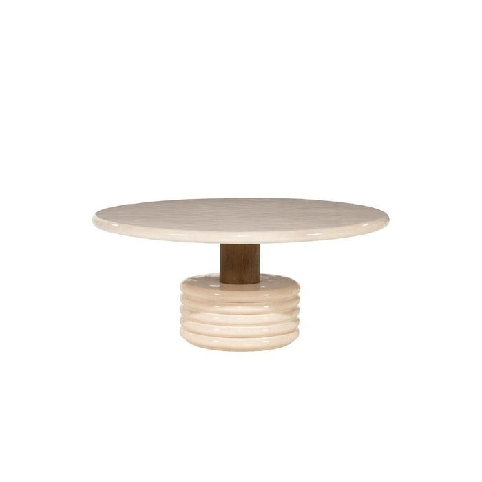 Eleonora Ronde Salontafel Kyan High gloss beton en eiken, 90cm - Beige