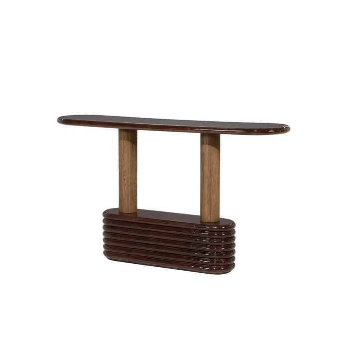 Eleonora Sidetable Kyan High gloss beton en eiken, 130cm - Bruin