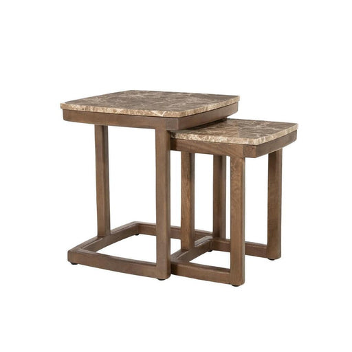 Eleonora Bijzettafel Nordin Emperador marmer en mangohout, Set van 2 stuks - Bruin