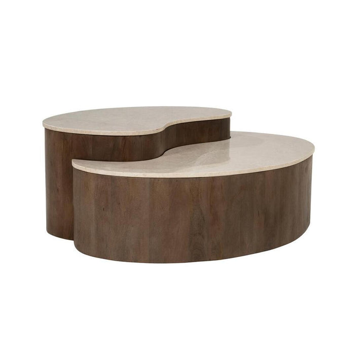 Eleonora Organische Salontafel Thymo Botochino marmer en mangohout, Set van 2 stuks - Bruin