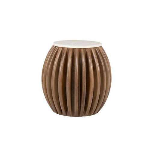 Eleonora Ronde Bijzettafel Memphis Botochino marmer en mangohout, Ø50cm - Naturel