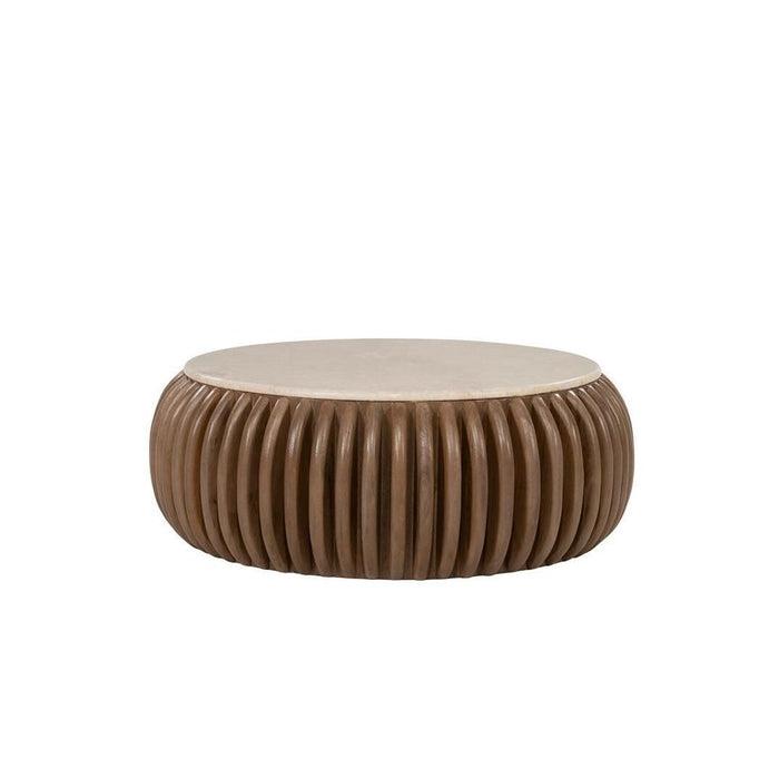 Eleonora Ronde Salontafel Memphis Botochino marmer en mangohout, Ø88cm - Naturel