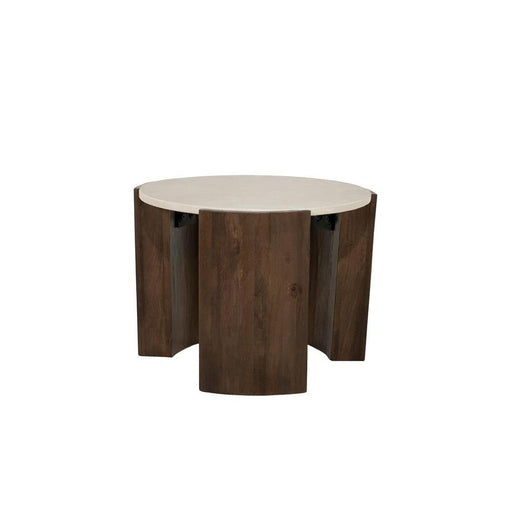 Eleonora Ronde Bijzettafel Joan Botochino marmer en mangohout, Ø52cm - Bruin