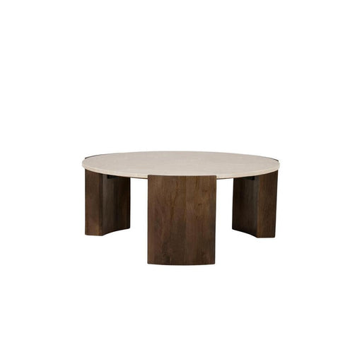 Eleonora Ronde Salontafel Joan Botochino marmer en mangohout, Ø82cm - Naturel