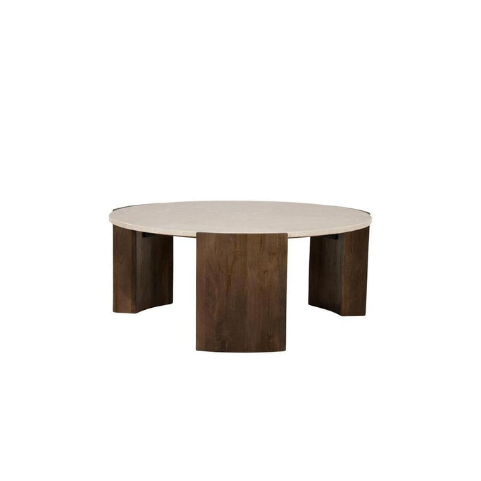 Eleonora Ronde Salontafel Joan Botochino marmer en mangohout, Ø82cm - Naturel