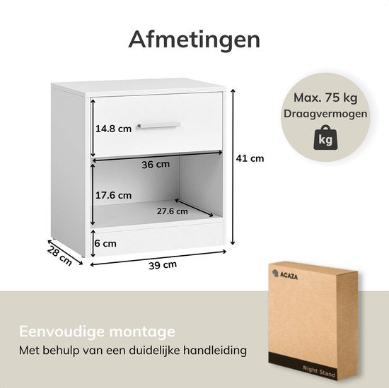 ACAZA Nachtkastje Wit - 41 x 39 x 28 cm - ThatLyfeStyle