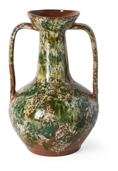 HKliving Vaas Robust Amphora Stoneware, 34cm - Groen / Bruin