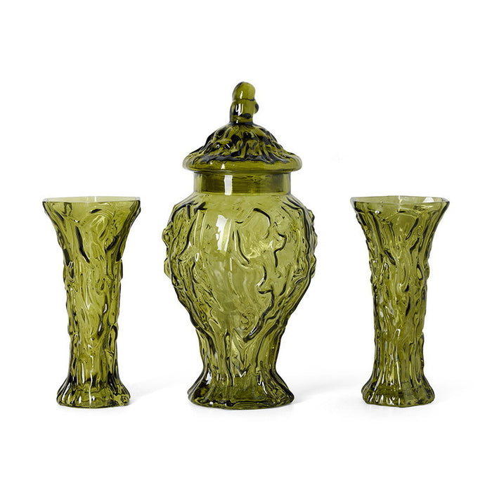 HKliving Vaas Mantel Set van 3 stuks, Glas - Olijfgroen