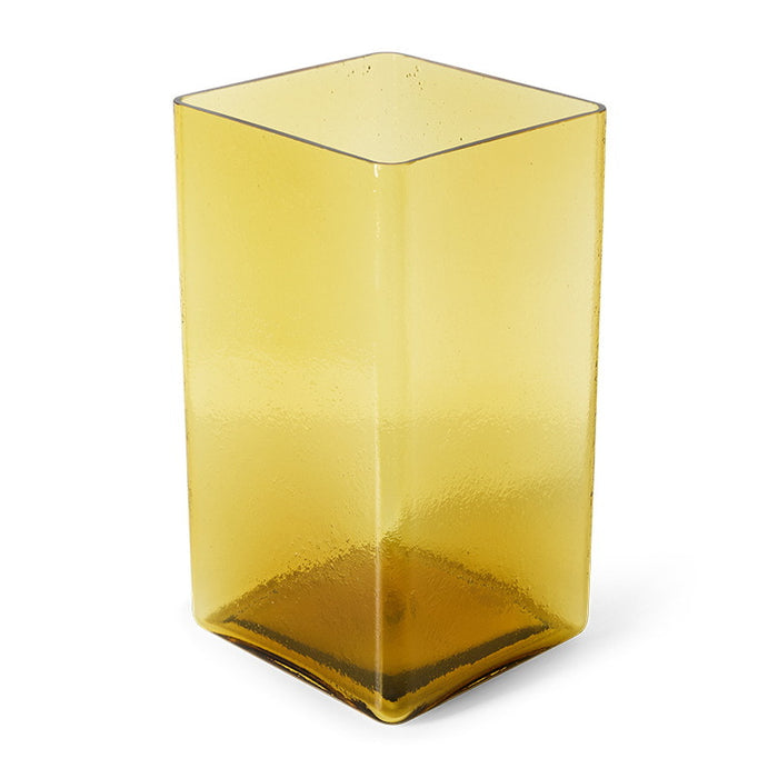 HKliving Vaas Cube Glas, 41cm - Geel - Vierkant