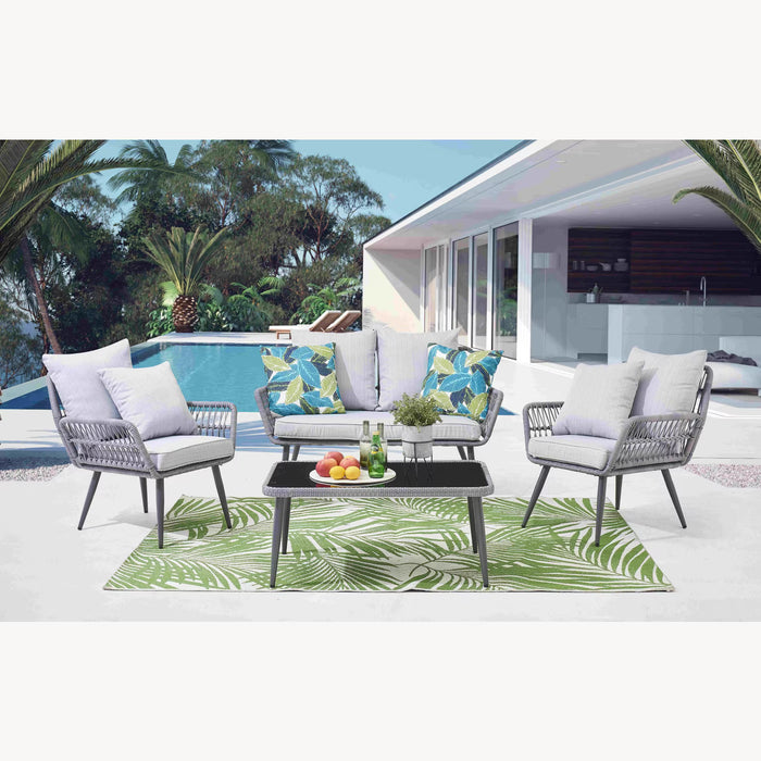Artistiq Loungeset Camile 2 stoelen + bank + tafel, Polyrotan - Grijs
