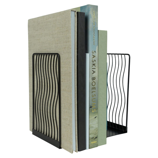 QUVIO Boekensteun golvend design - Set van 2 - Staal - Zwart