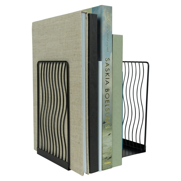 QUVIO Boekensteun golvend design - Set van 2 - Staal - Zwart
