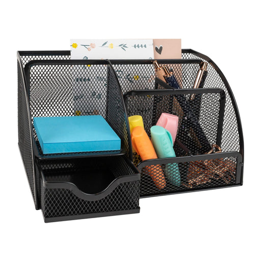 QUVIO Bureau organizer - 5 vakken + 1 lade - Draadstaal