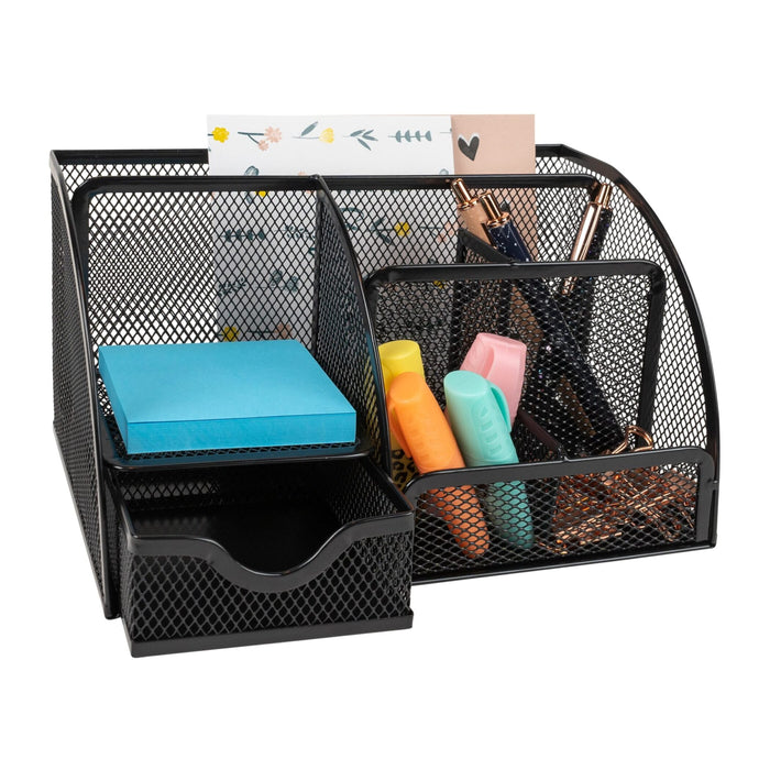 QUVIO Bureau organizer - 5 vakken + 1 lade - Draadstaal