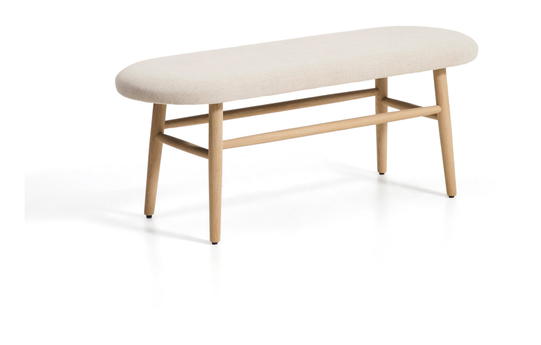 Kave Home Bankje Helda Chenille en eikenhout, 122cm - Beige/Naturel
