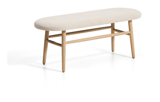 Kave Home Bankje Helda Chenille en eikenhout, 122cm - Beige/Naturel