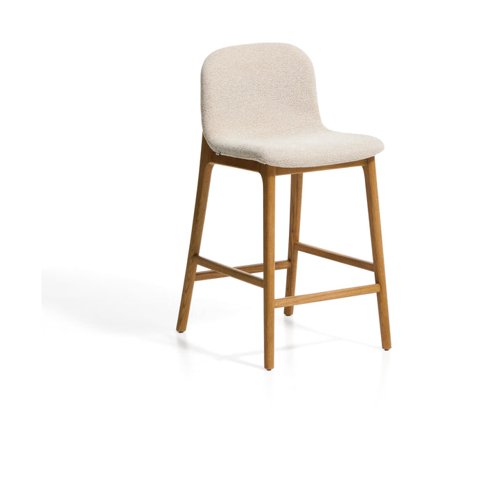 Kave Home Barkruk Elnor Chenille en eiken - Beige (zithoogte 65cm)