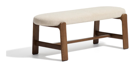 Kave Home Bankje Granite 120cm, Chenille en essenhout - Beige/Bruin