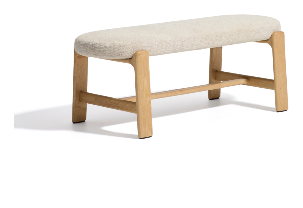 Kave Home Bankje Granite 120cm, Chenille en essenhout - Beige/Naturel