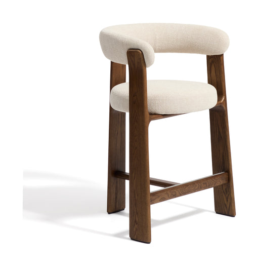 Kave Home Barkruk Granite Met armleuning, Chenille en essenhout - Beige/Bruin (zithoogte 75cm)