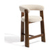 Kave Home Barkruk Granite Met armleuning, Chenille en essenhout - Beige/Bruin (zithoogte 75cm)