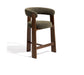 Kave Home Barkruk Granite Met armleuning, Chenille en essenhout - Groen/Bruin (zithoogte 75cm)