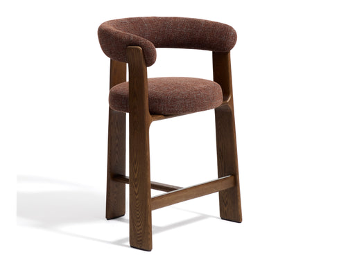 Kave Home Barkruk Granite Met armleuning, Chenille en essenhout - Bruin (zithoogte 75cm)