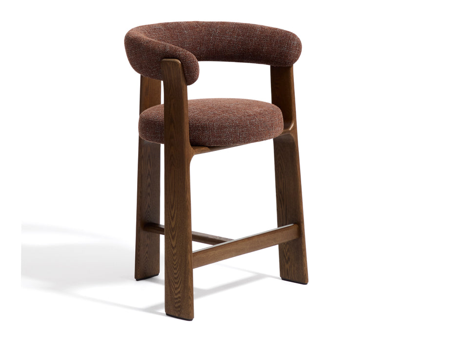 Kave Home Barkruk Granite Met armleuning, Chenille en essenhout - Bruin (zithoogte 75cm)