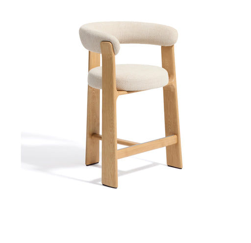 Kave Home Barkruk Granite Met armleuning, Chenille en essenhout - Beige/Naturel (zithoogte 75cm)