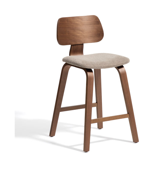 Kave Home Barkruk Gena Chenille en walnoot - Beige/Bruin (zithoogte 66cm)