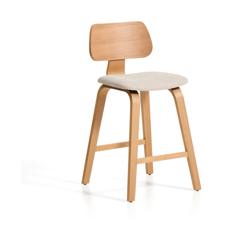 Kave Home Barkruk Gena Chenille en eiken - Beige (zithoogte 66cm)