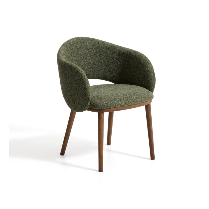 Kave Home Eetkamerstoel Maina Chenille & Walnootkleurig Essenhout - Groen