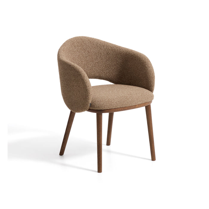 Kave Home Eetkamerstoel Maina Chenille & Walnootkleurig Essenhout - Bruin