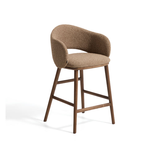 Kave Home Barkruk Maina Chenille en walnootkleurig essenhout - Bruin (zithoogte 65cm)