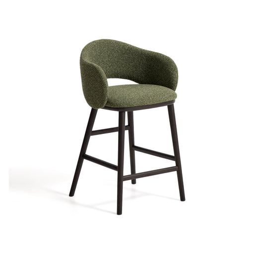 Kave Home Barkruk Maina Chenille & Geëboniseerd Essenhout - Groen (zithoogte 65cm)