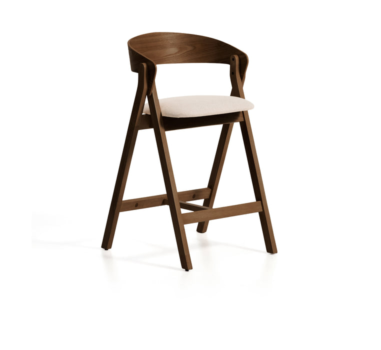 Kave Home Barstoel Godia Chenille en hout - Beige/Bruin (zithoogte 65cm)