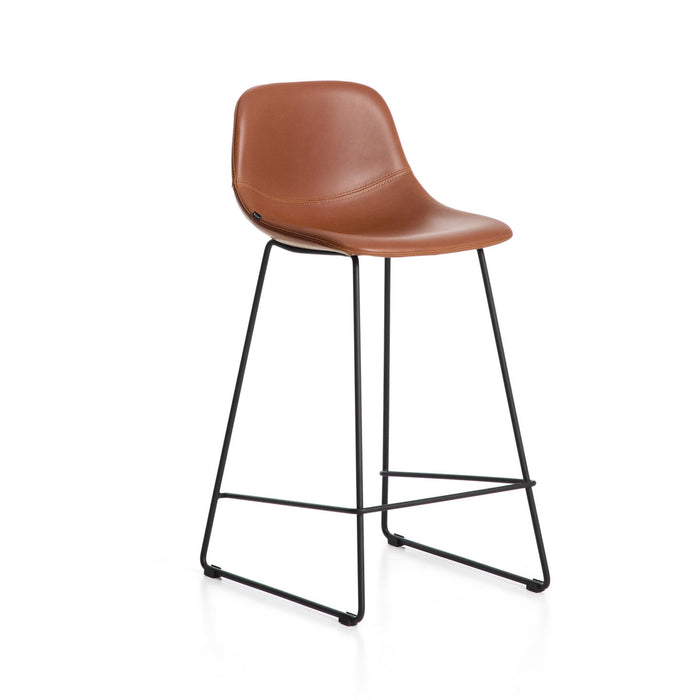 Kave Home Barkruk Zahara Lederlook - Bruin (zithoogte 76cm)