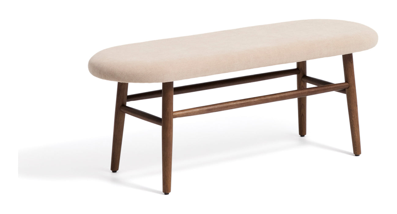 Kave Home Bankje Helda Chenille en eikenhout, 122cm - Beige/Bruin